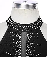 Vista 5 de FEESHOW Women Shiny Rhinestone Lyrical Dance Dress Backless Leotard Dresses Figure Skating Dance Costume