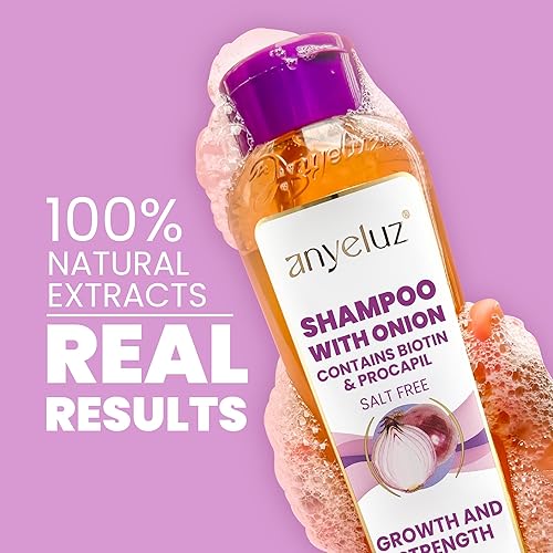 Miniatura 3 de ANYELUZ Champú de cebolla, limpia y reduce la grasa, proporciona brillo e ideal para todo tipo de cabello, contiene extractos naturales, sin sal ni