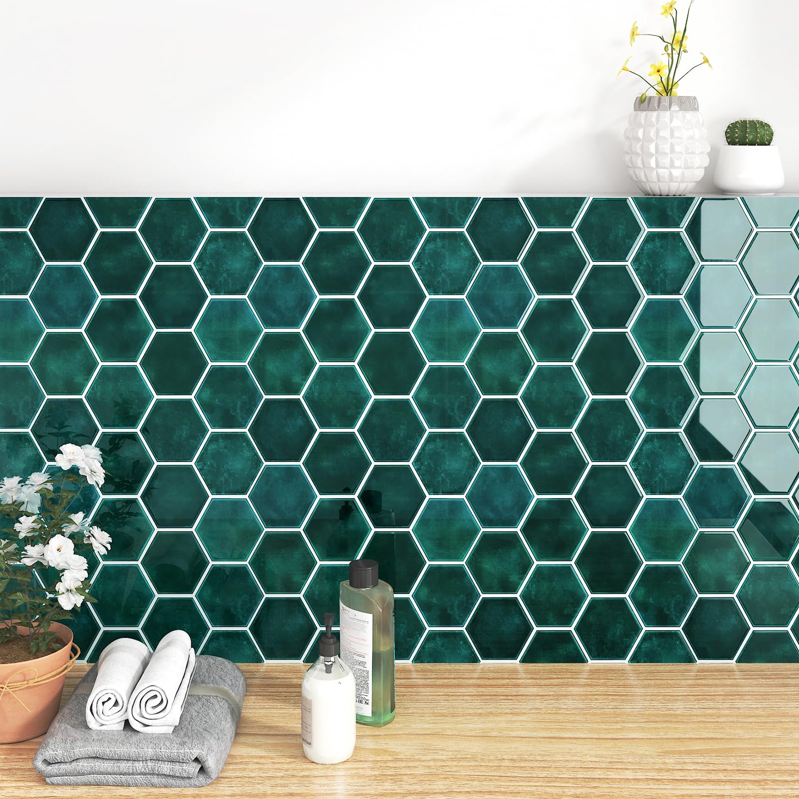 Yullpaper Kleurrijke 3D-tegelstickers, plakbare PVC-tegels, zelfklevend, wasbaar, voor keuken en badkamer, 30x30 cm, 10 stukken
