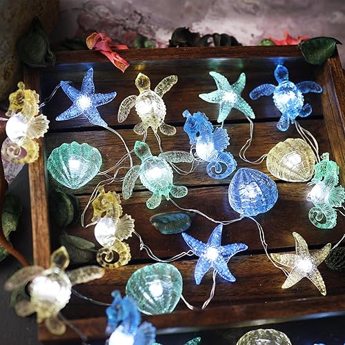 Miniatura 5 de Guirnalda de luces náuticas, vida marina, luces de hadas oceánicas, enchufables o funciona con pilas, decoración de playa para dormitorio, tortuga,