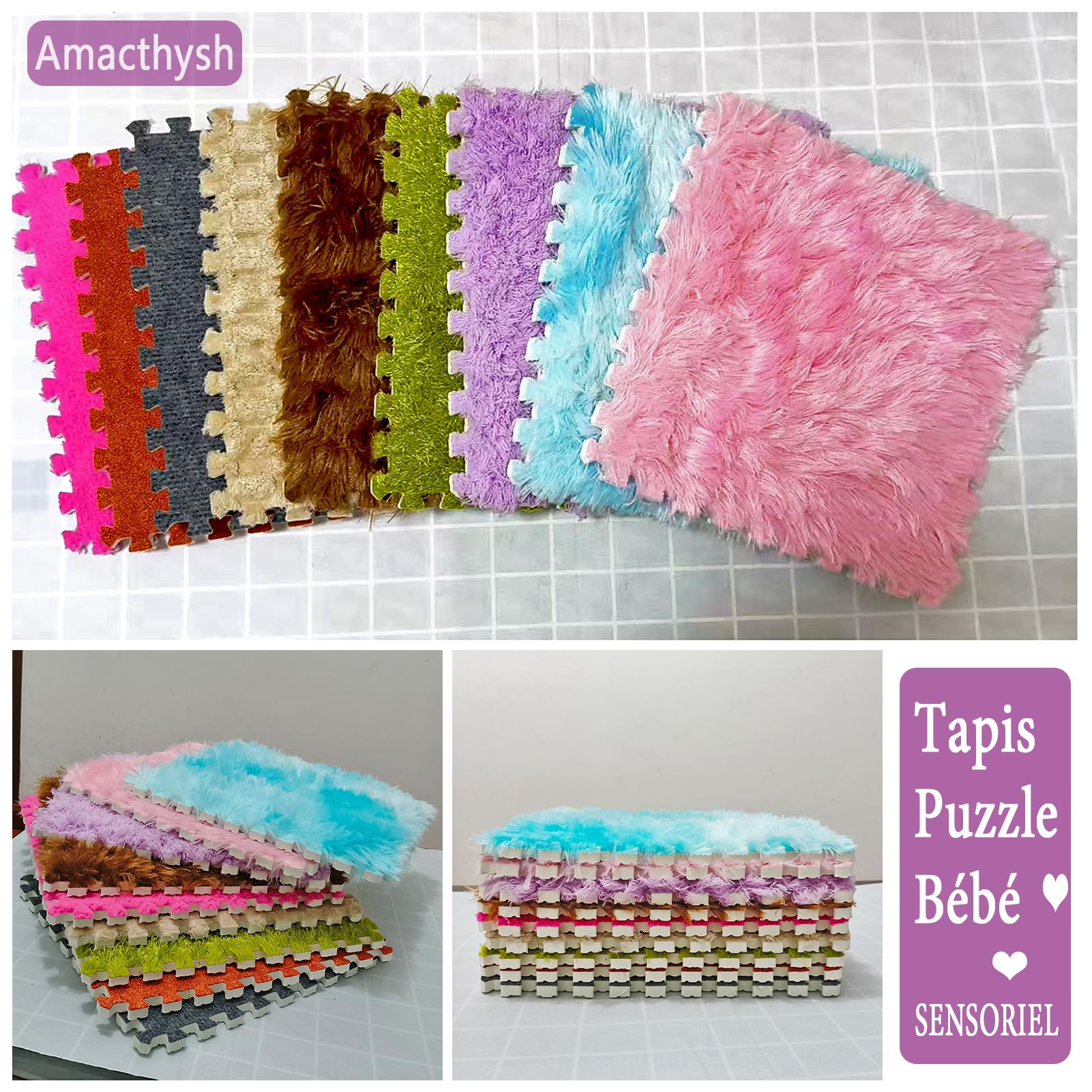 Alfombra Sensorial Bebe Entrelazada - 9 Texturas | Baldosas Sensoriales Antideslizantes para Niños Autistas | Tapete de Juego Táctil con Espuma Suave | Juguete Educativo Multisensorial (9 Piezas)