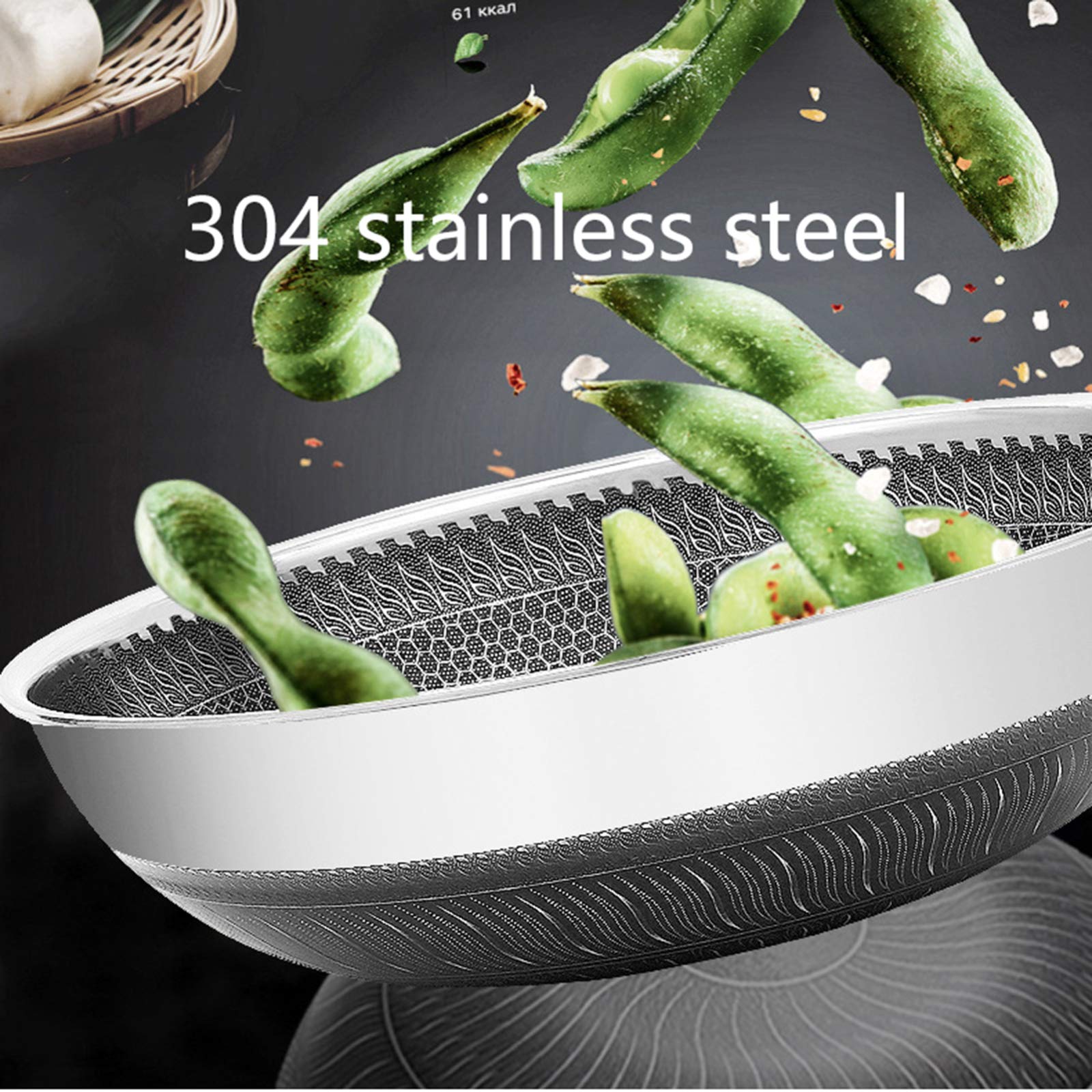 Wok antiaderente a induzione con coperchio, padella per friggere da 38 cm, coperchio in vetro temperato resistente, manici ergonomici per rimanere freschi, perfetto per una cucina sana e una facile