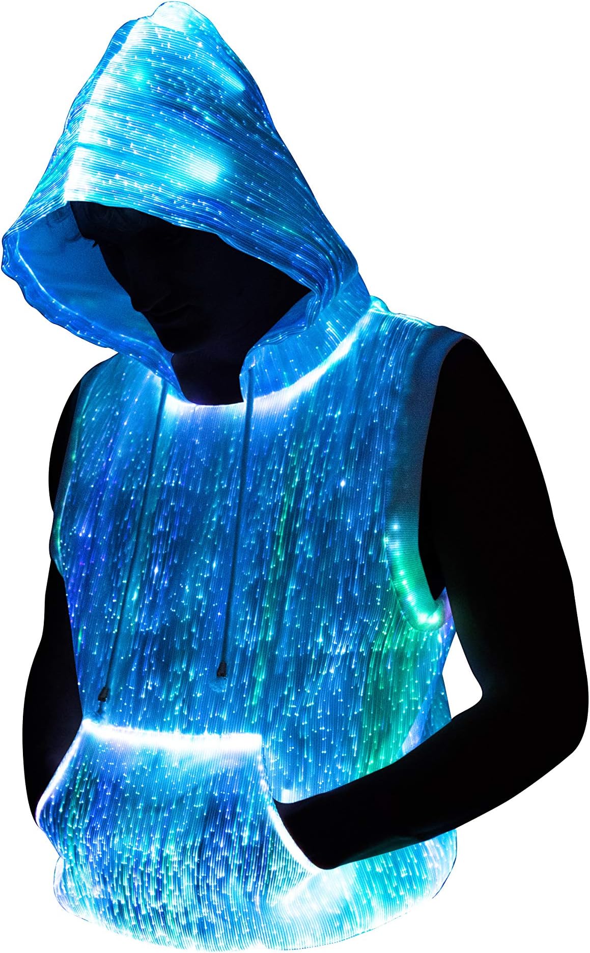 Men's Fiber Optic Light up Sleeveless Hoodie