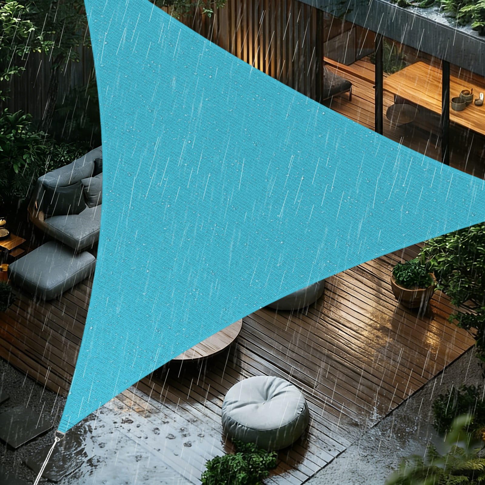 Sun Shade Sail 5x5x7.1m Triangle Waterproof PES Polyester 98% UV Block Sunscreen Awning Canopy for Outdoor Garden Patio Yard Lawn Party, Lake Blue