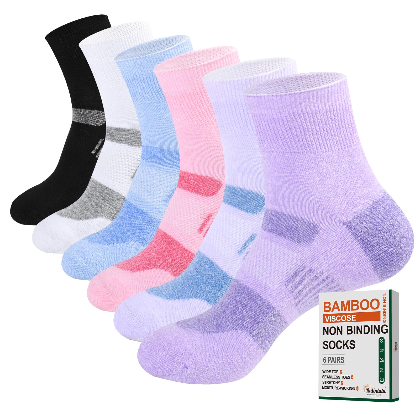 bulinlulu Diabetic Socks for Men and Women 6 Pairs Non Binding Diabetic Socks Ankle Width Sports Socks Size 9-11-picture-40