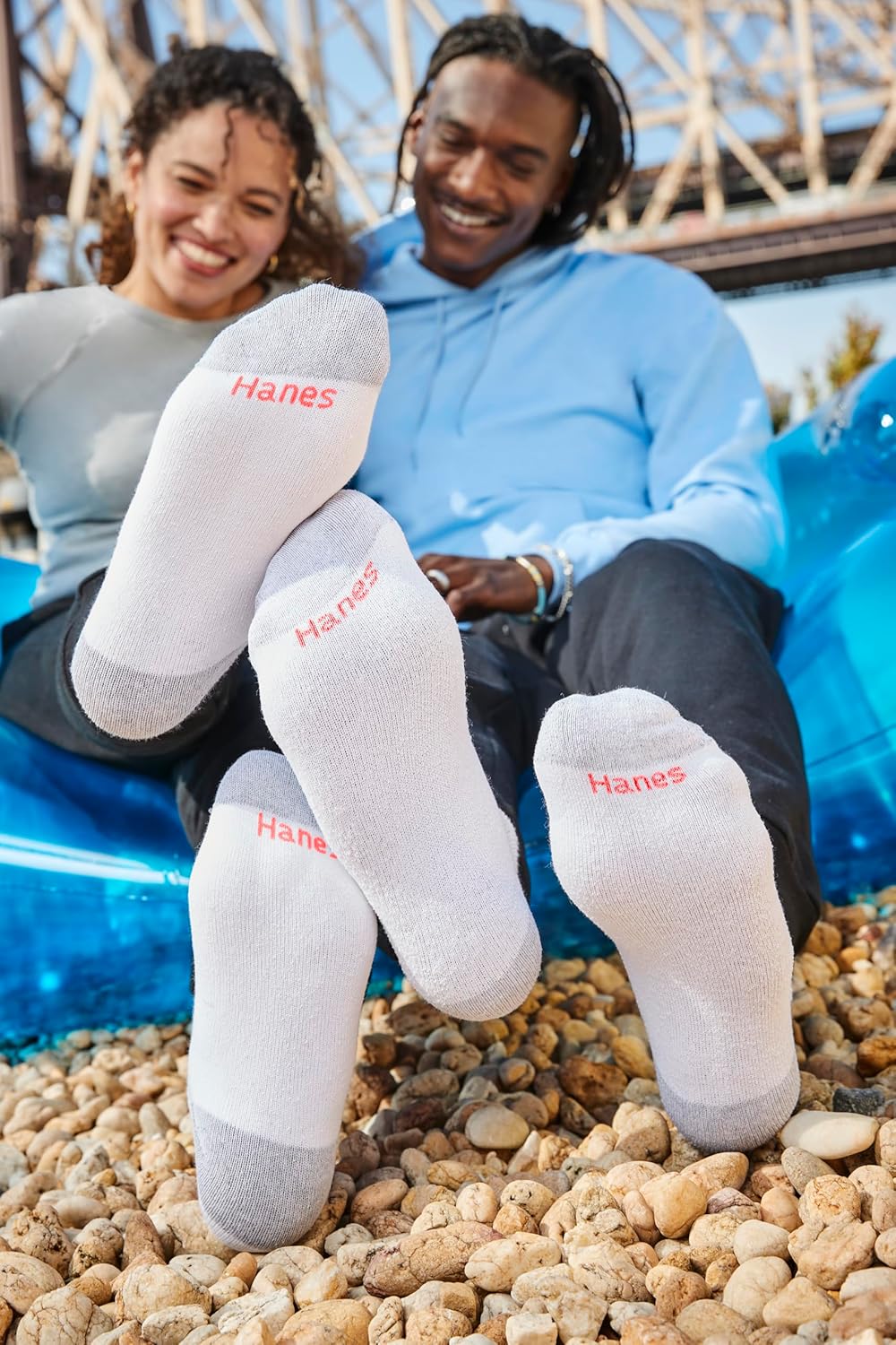 Hanes Men's Double Tough Socks, Crew and Ankle Moisturing Wicking Socks, Black & White, Multi-Packs - Image 2