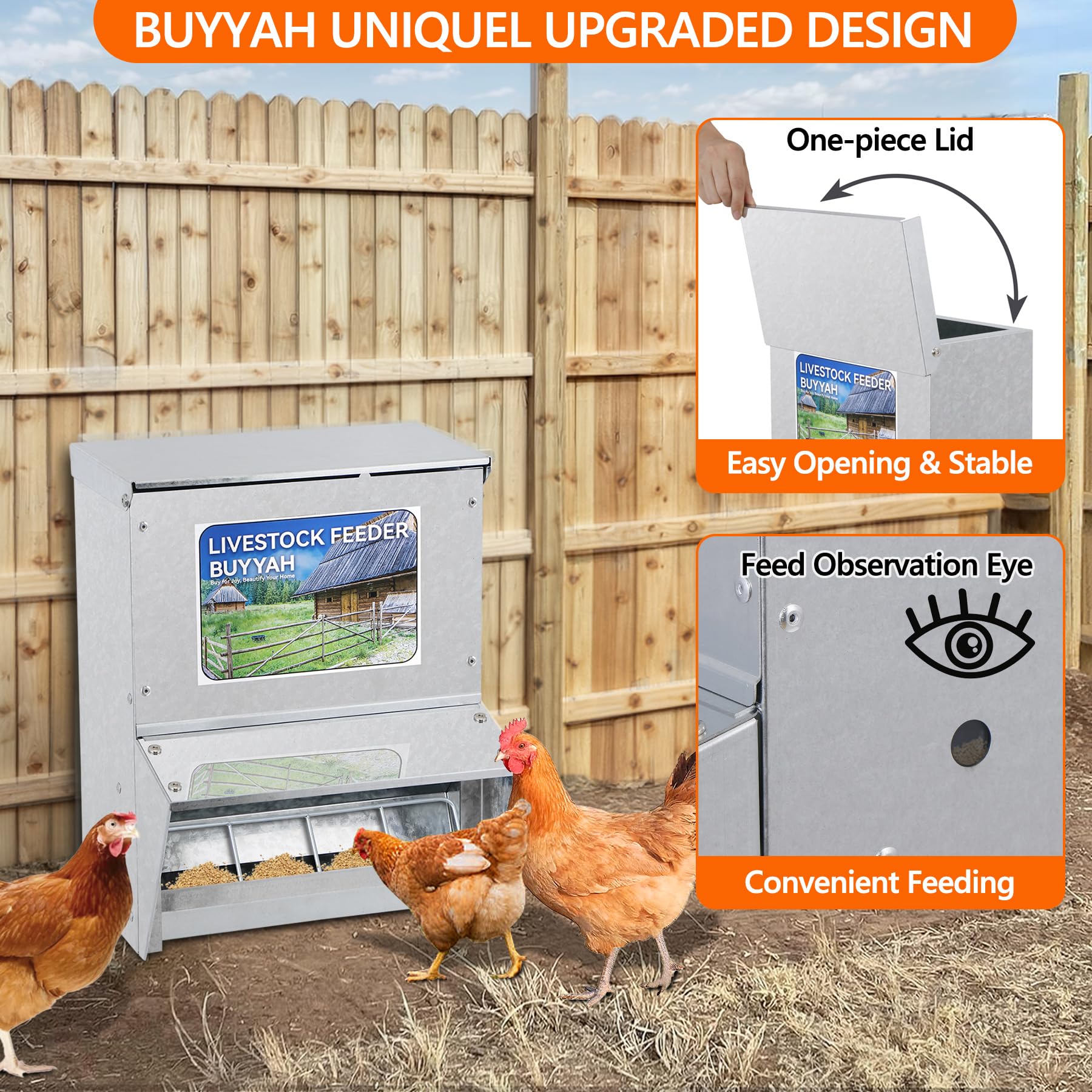 Comedero automático para pollos, capacidad de 30 libras, comedero de metal galvanizado para aves de corral, comedero impermeable para pollo, apto para aves de corral, gansos, codornices,