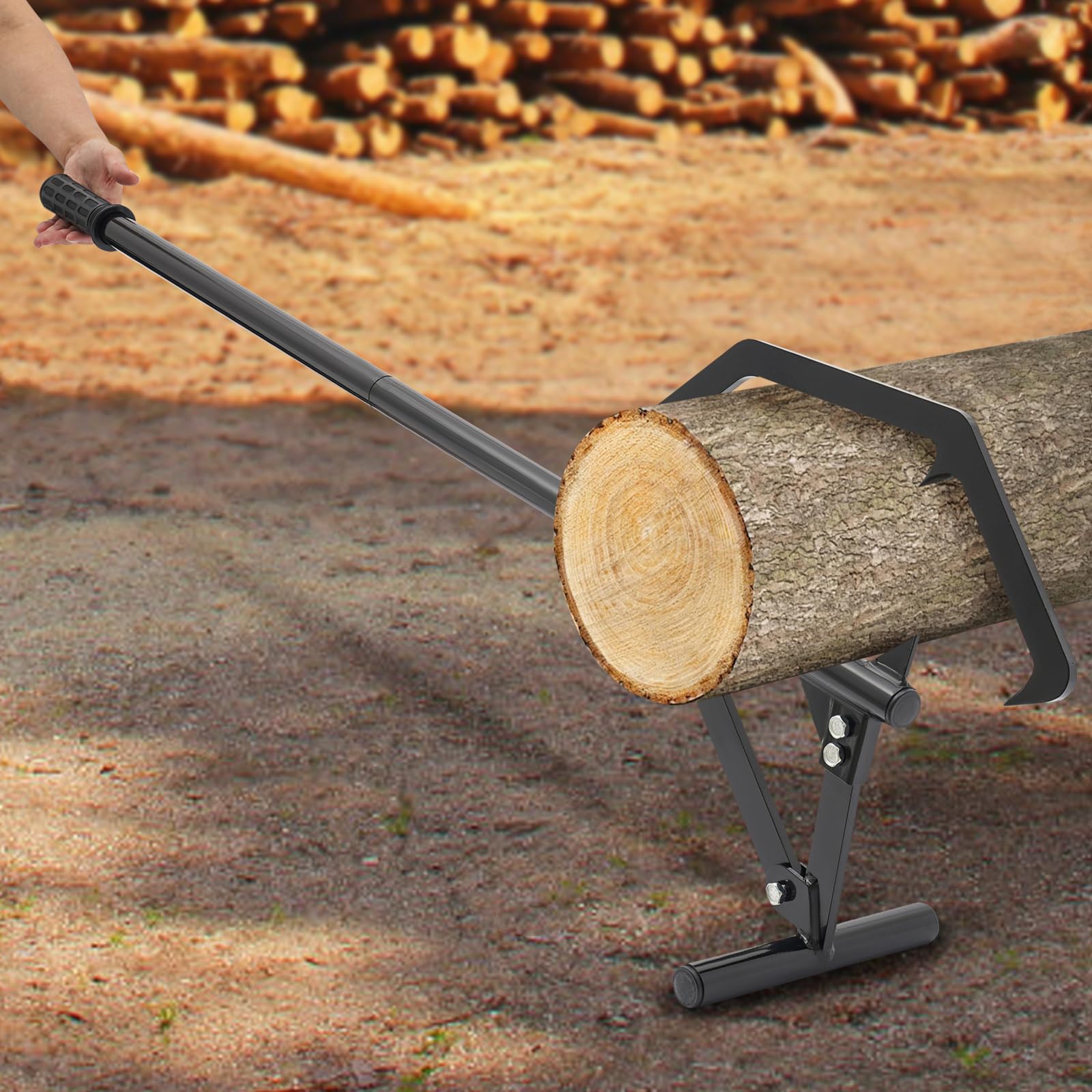Timberjack - Alzacavi in acciaio, con gancio reversibile, regolabile manualmente, per un sollevamento sicuro, ruote e seghe di tronchi, nero