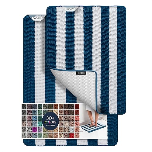 BELADOR Plush Bath Mat Set - 2 Piece Quick-Dry Chenille Bath Mats with Rubber Backing, Absorbent, Washable - 24x17 + 30x20