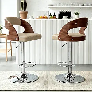 Adjustable Bar Stools Set of 2, Swivel Bar Stools with Back, Beige