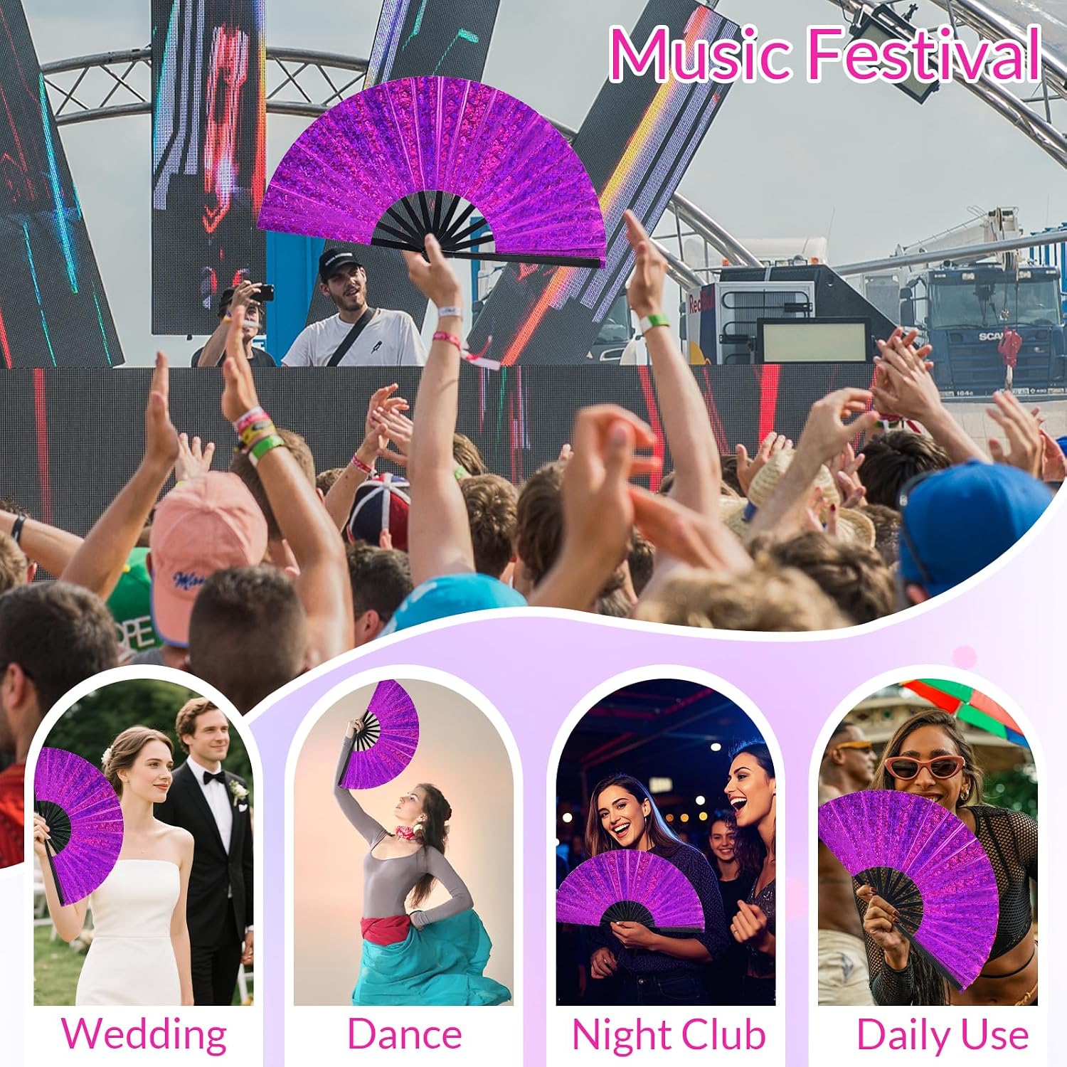 HJX 2Pcs Boots On The Ground Hand Fan Clacking Fans for Line Dancing, 13'' Large Rave Popping Folding Fan for Women Men