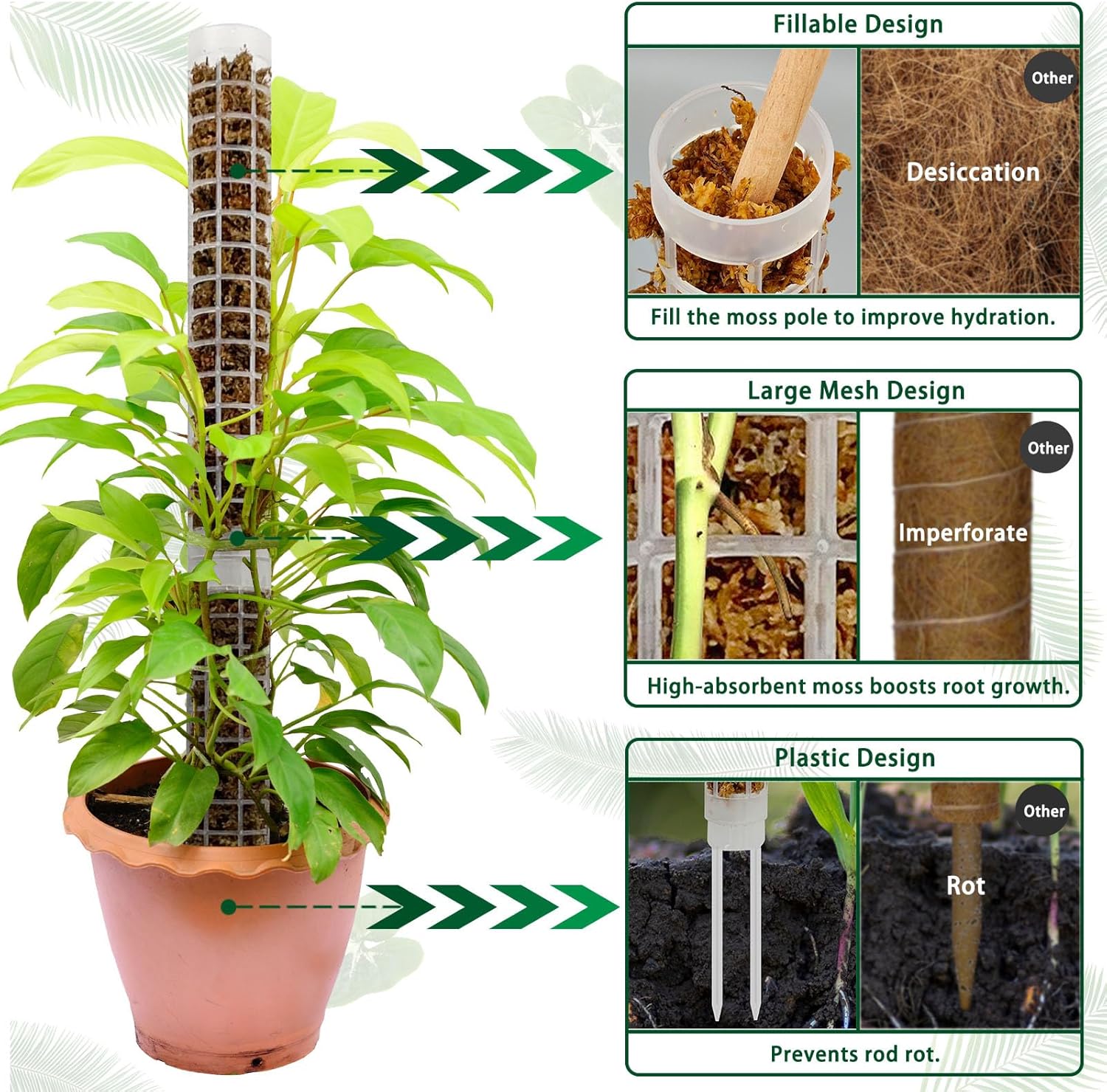 Moss Pole,Small Moss Pole Monstera Plant Support,Plastic Moss Pole for Plants Indoor and Climbing Plants-Mighty Plant Support.(White,12)