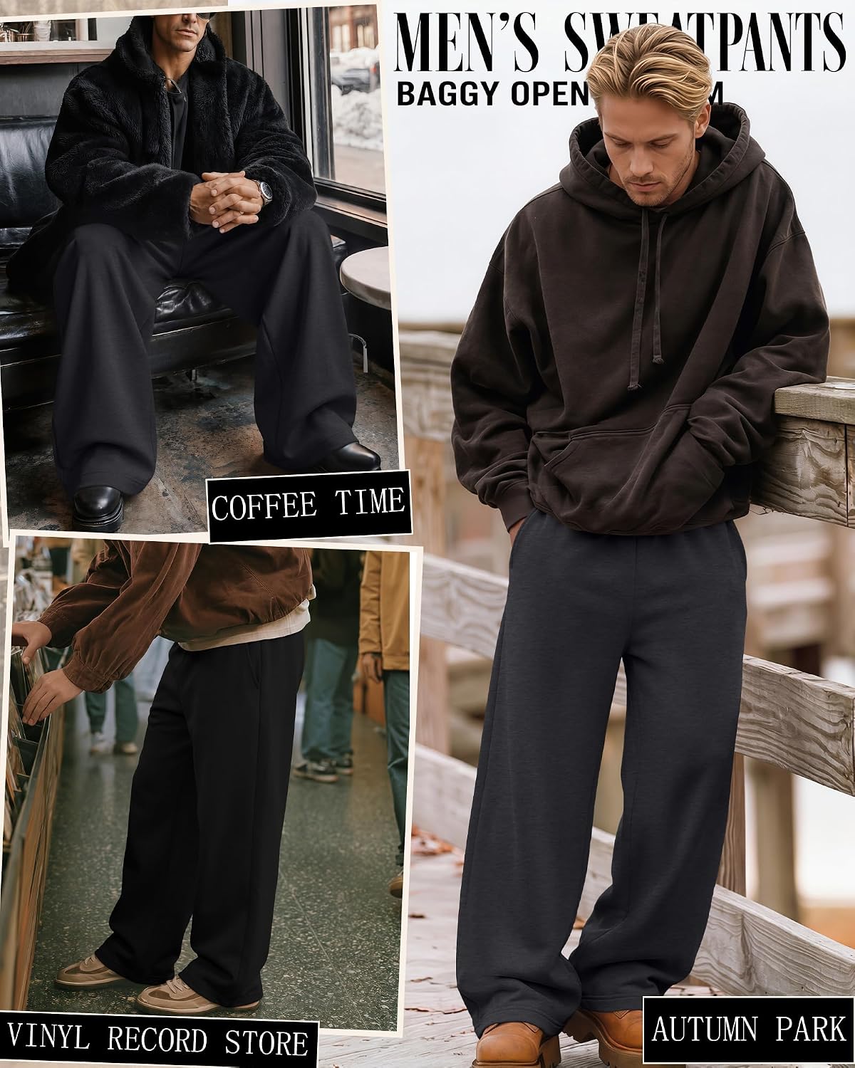 2 Pack Big and Tall Men's Sweatpants Baggy Athletic Open Bottom Sweat Pants Plus Size Workout Joggers with Pockets