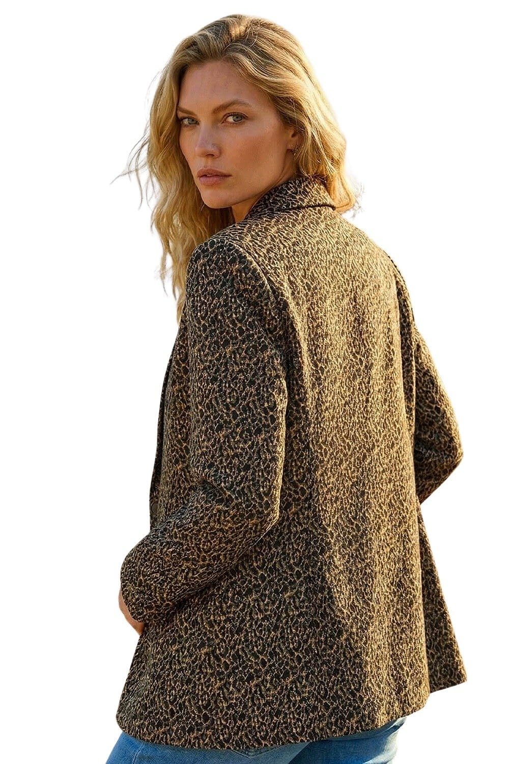 Roman Originals Women's Black Animal Print Stretch Blazer For Uk - Everyday Autumn Winter Round Neckline Comfy Soft Evening Vacation Work Party Night Out - Size 14