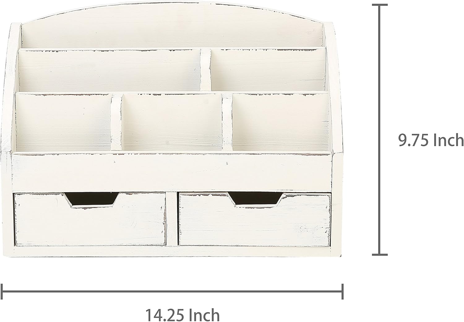 MyGift White Wood Desktop Organizer - Includes 6 Compartments and 2 Pullout Drawers to Organize Office Supplies and Accessories