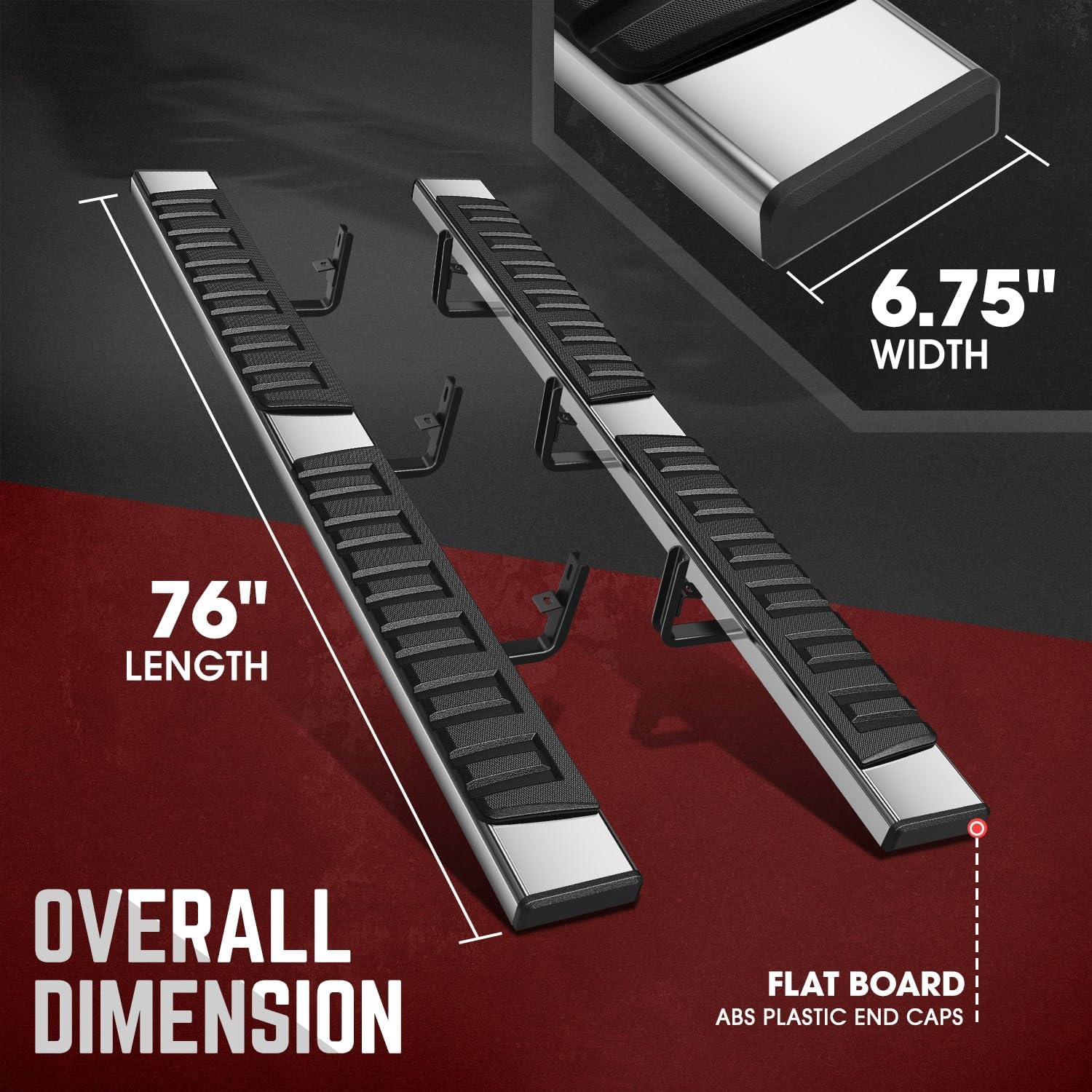 DNA Motoring 6.75 Inch Flat Running Boards Compatible with Chevy Colorado/GMC Canyon Extended Cab 2015-2022, Stainless Steel Side Steps Nerf Rails Bars, STEPB-A-0091