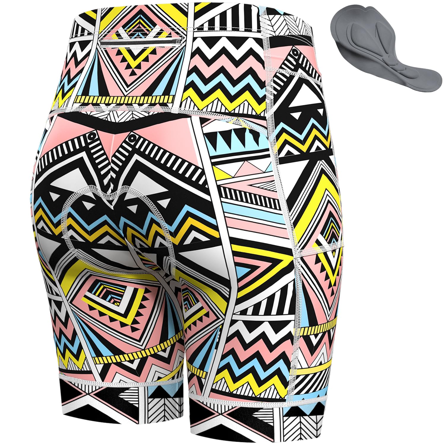 Lo.gas Short de cyclisme rembourré pour femme, taille haute, élastique, respirant, avec poche, Taille A - Multicolore - Taille asiatique, XS
