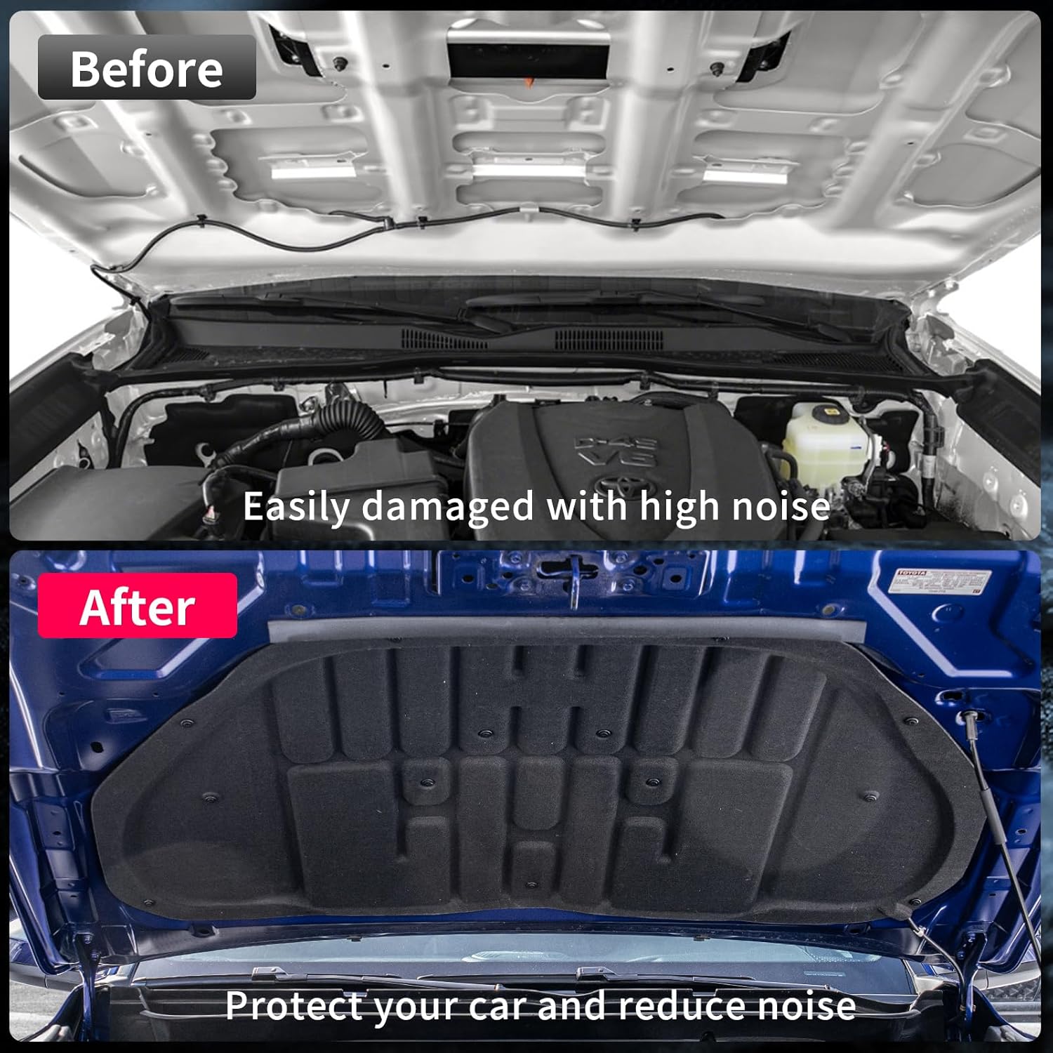 Soundproof Mat Compatible with 2024 2025 Toyota Tacoma 2025 Toyota 4Runner PET Felt Engine Hood Heat Insulation Shield Sound Protective Pad Foam Insulation for 2024 Tacoma Accessories