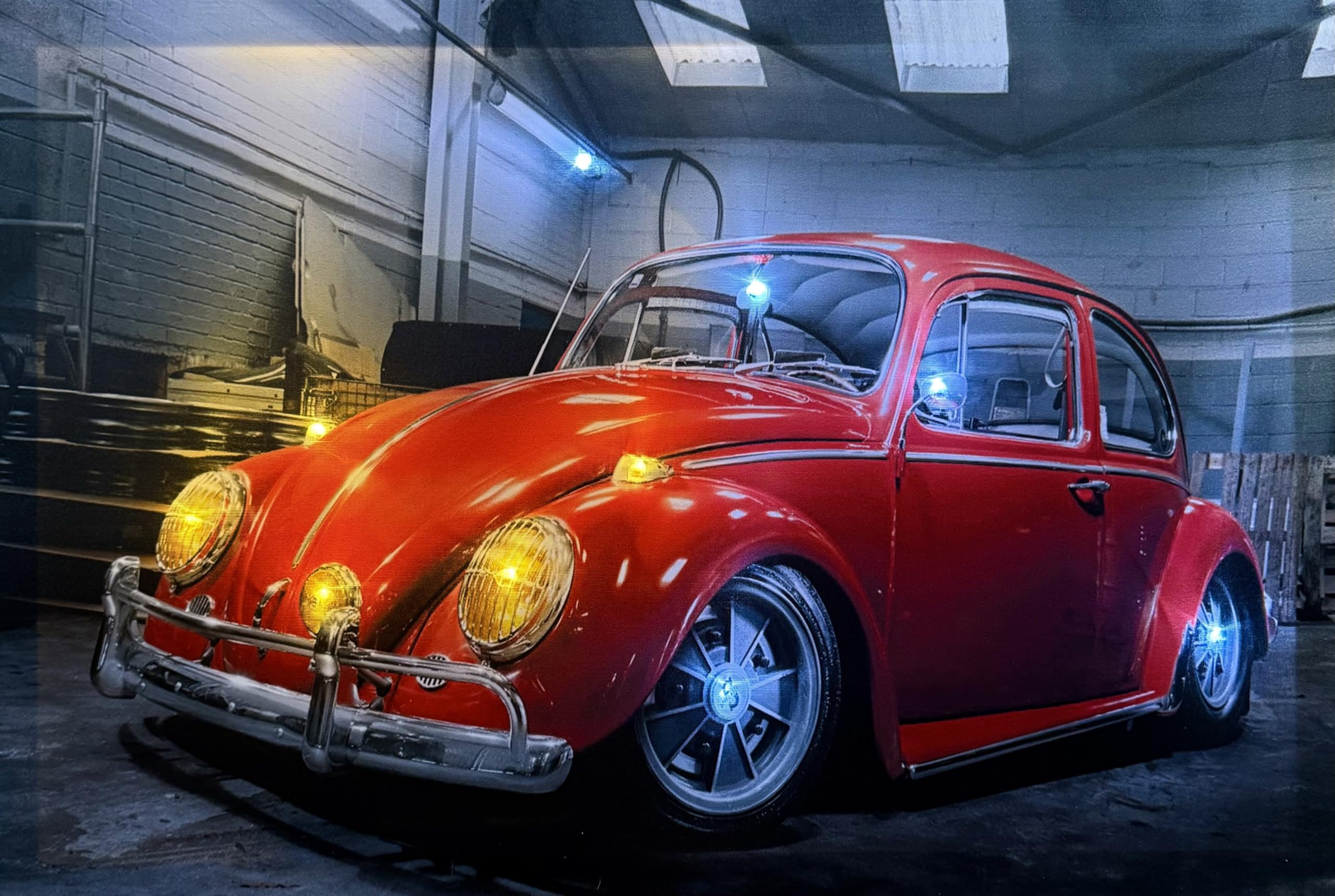 Samarkand - Lights LED Bild Leinwand 65x45 cm mit Beleuchtung – Oldtimer Auto/Classic Car/Käfer/Wandbild – LED Leuchtbild batteriebetrieben/Deko für Wohnzimmer, Garage, Geschenk