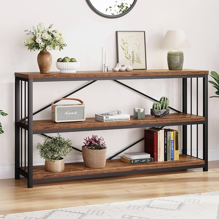アイアンシェルフ Amazon.com: LVB Industrial Console Entryway Table, Metal Wood