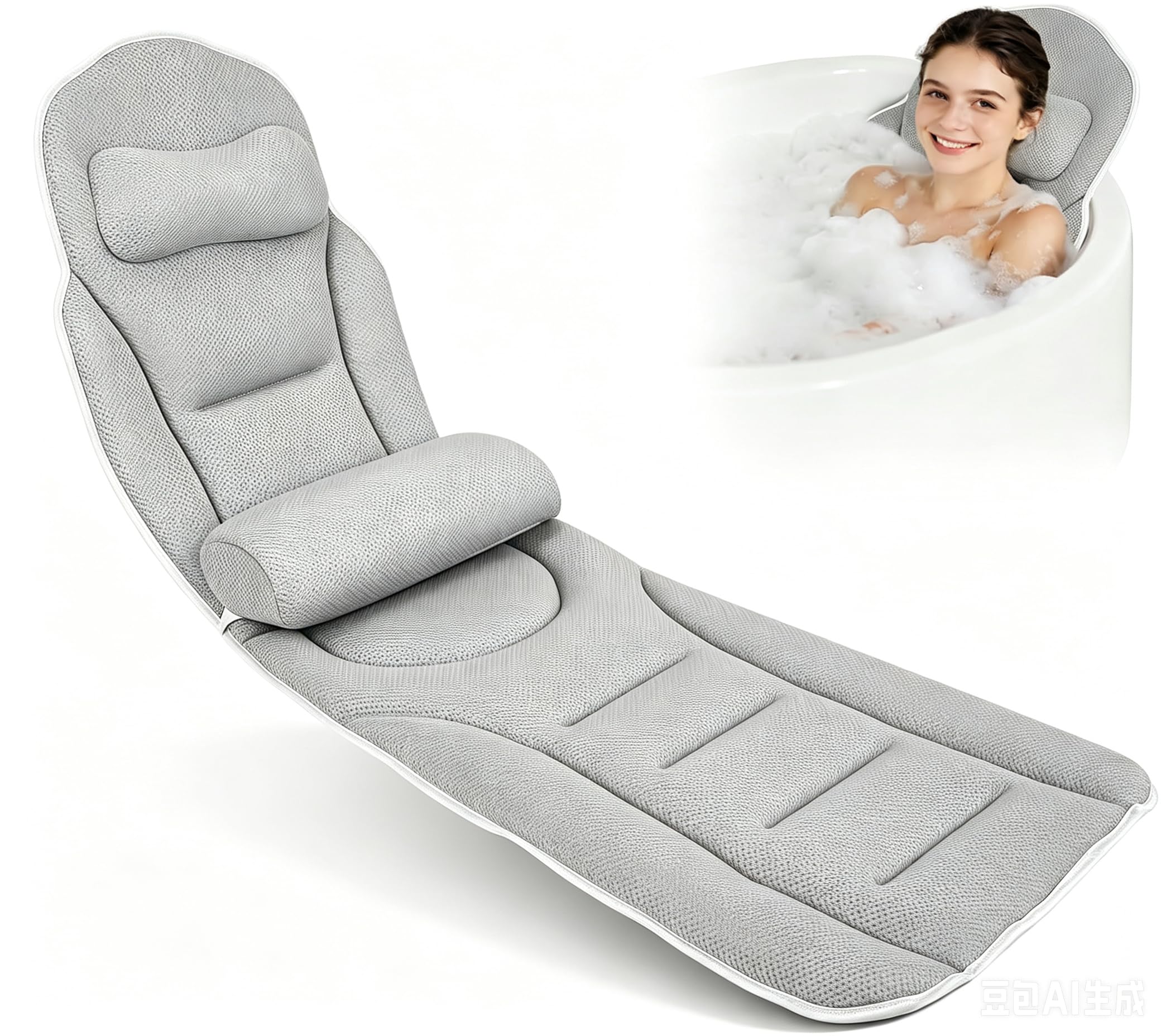 Full Body Bath Pillow for Bathtub, Bath Cushion for Head with 5D Air Mesh&Powerful Suction Cups, Luxury Bathtub Pillow with Head Neck Shoulder Back Support for Spa Relaxing Fits All Bathtub (4)