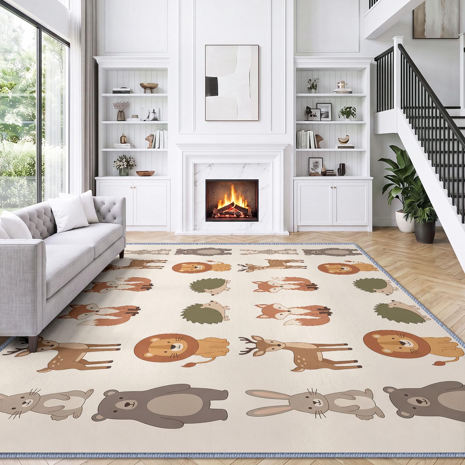 Enfants Ludique Animalier Tapis de Salon à Poils Courts 140 x 200 cm