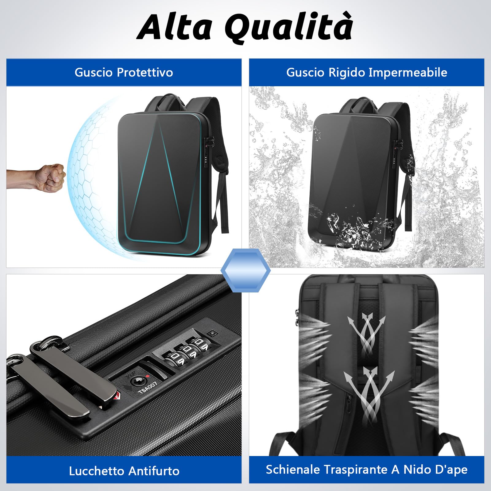 VARLIVOO Zaino Uomo Porta PC 15,6 Pollici, Zaino Antifurto con Porta USB, Impermeabile, Zaini per PC Portatili da Lavoro, Viaggio e Università, Nero B, Standard