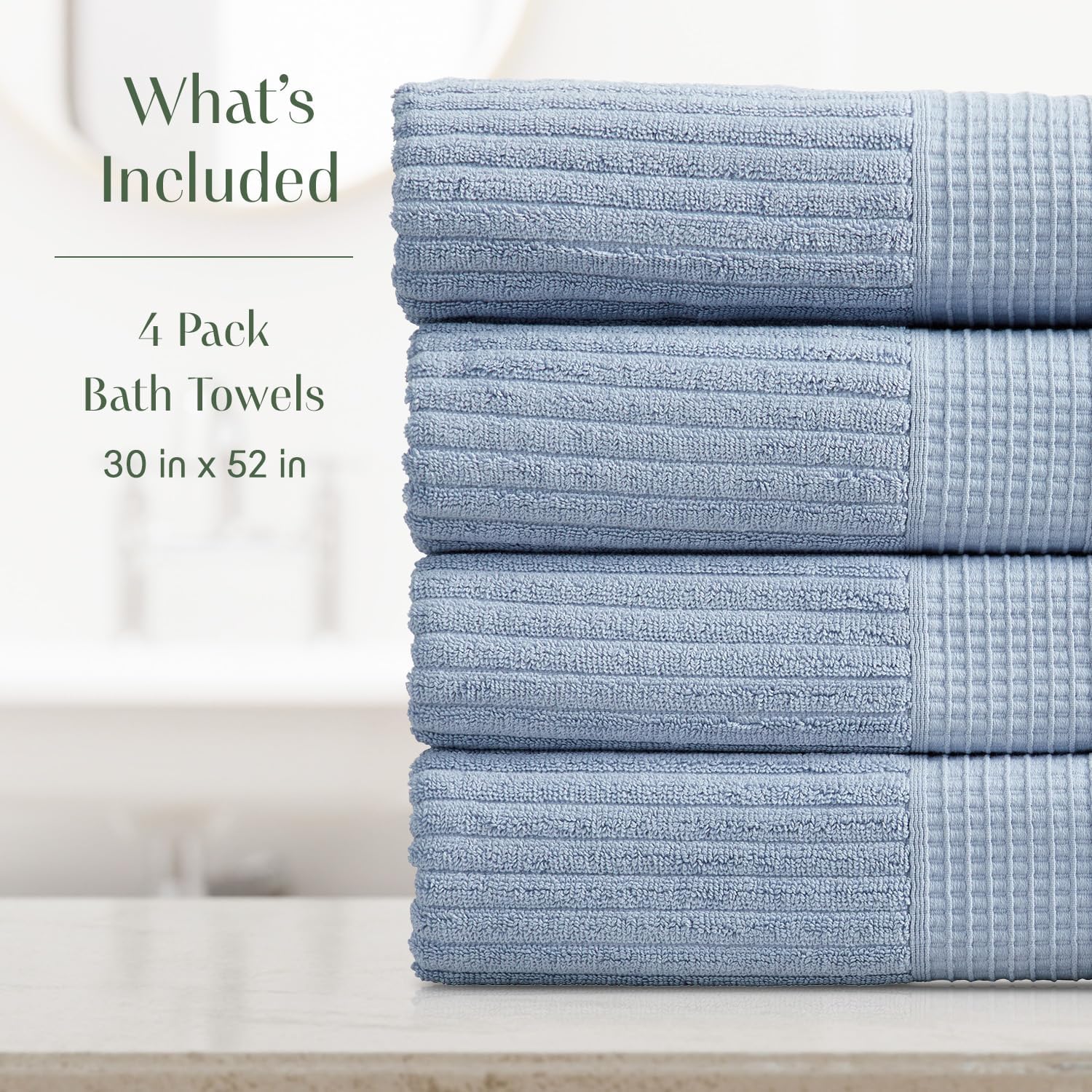 Springtree Home 100% Cotton Bath Towel Set of 4 | Super Soft & Absorbent with Quick-Dry Fibers | 4 Bath Towels | Textured and Durable Cotton | Krista Collection - Dusty Blue - Image 2