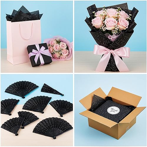 Miniatura 4 de 50 hojas de papel de seda para embalaje de pañuelos, papel para bolsas de regalo, papel de regalo con purpurina negra para envolver regalos, bolsas