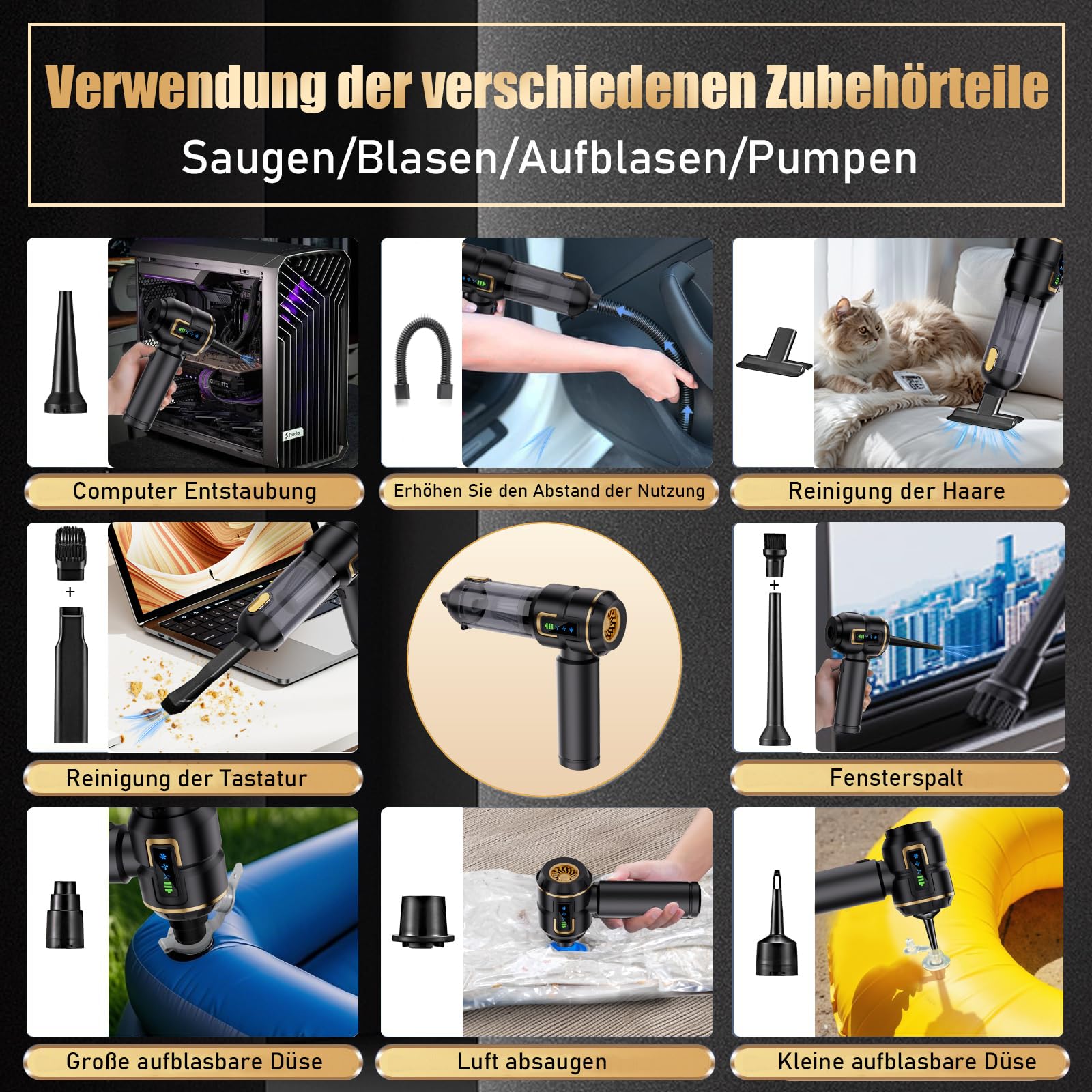Handstaubsauger Akku 27000Pa Kabellos Mini Staubsauger 220000 U/min Elektrische Staubgebläse für Auto