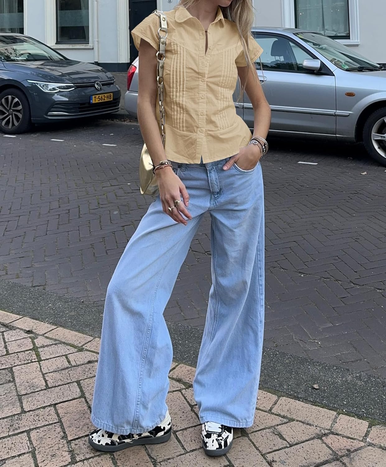 Cicy Bell Womens Short Sleeve Button Down Shirts Pleated Slim Fit Summer Dressy Casual Blouses - Image 7