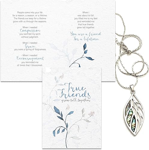 Smiling Wisdom - Amistad - Tarjeta de felicitación y collar de hojas de una temporada de razones para amigos de por vida - Creciendo juntos - Mujer