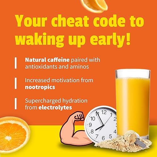 Miniatura 3 de EarlyBird Bebida energética en polvo, naranja sanguina de cóctel matutino, electrolitos sin azúcar con aminoácidos, polvo de electrolitos y mezcla