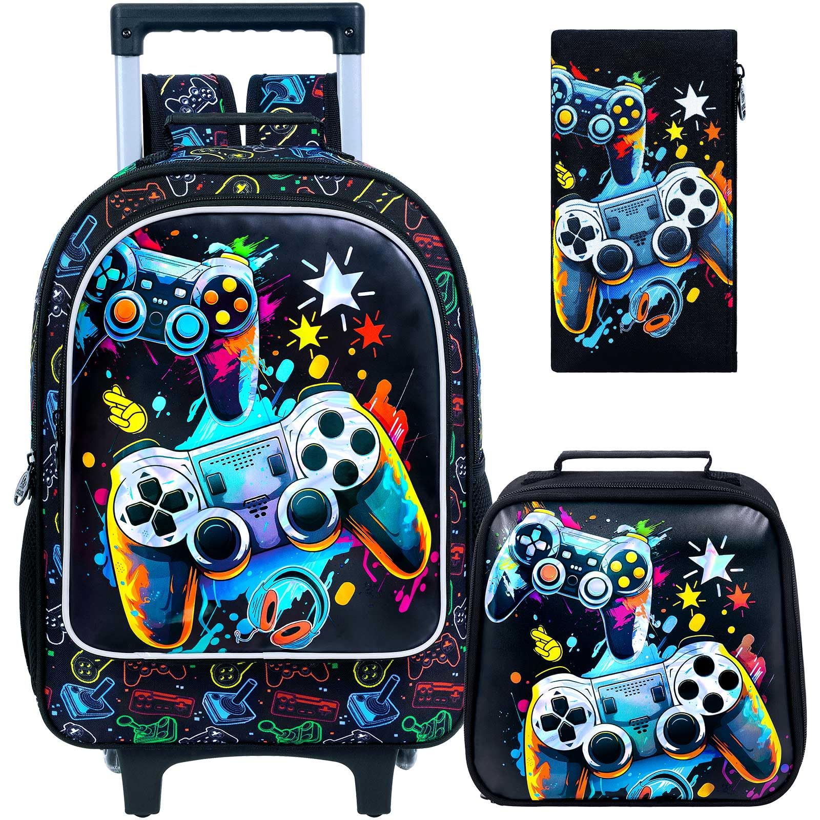 3PCS Rolling Backpack for Girls and Boys， Kids Unicorn Dinosaur Wheeled Bookbag