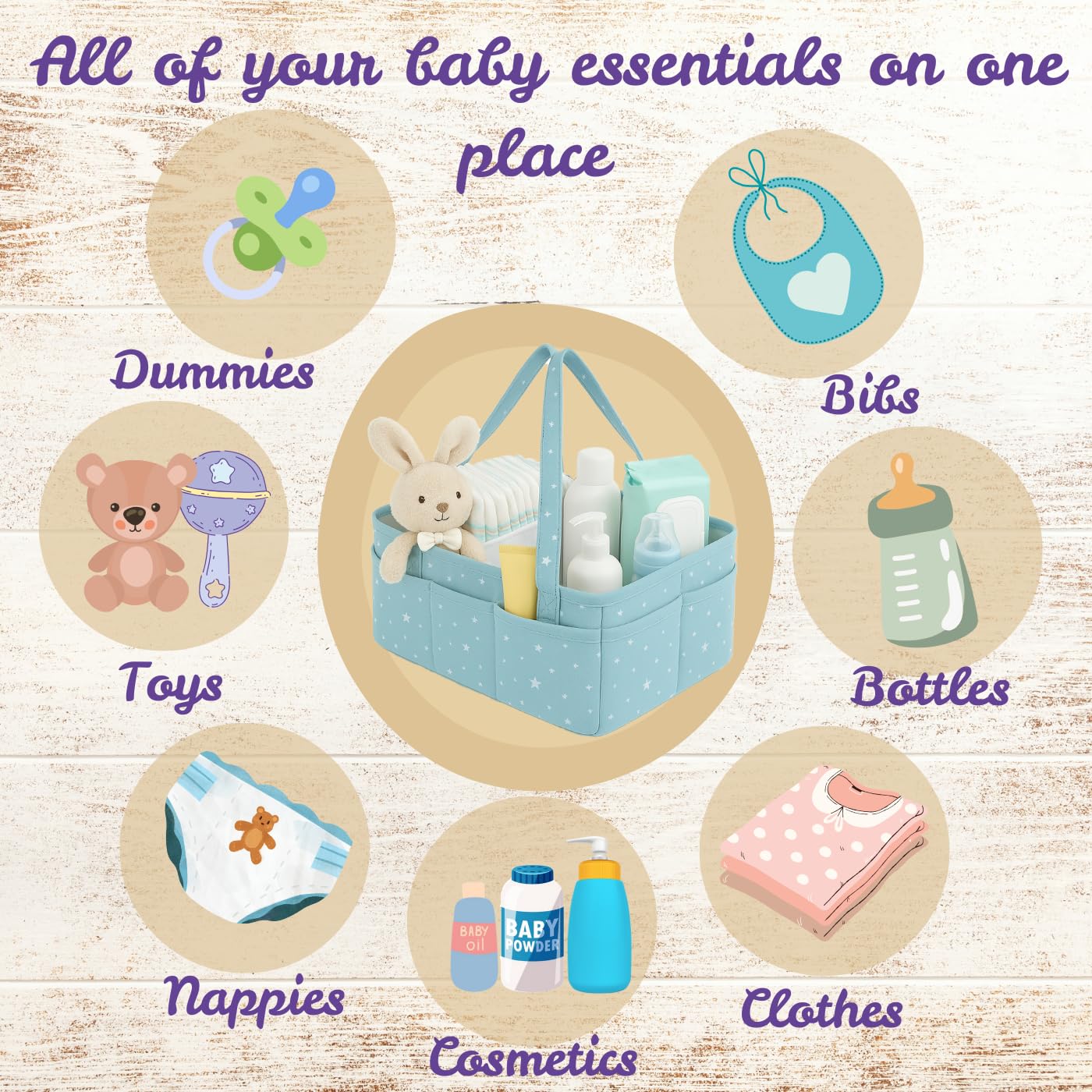 Little Finds Portable Nappy Caddy Organiser, Cotton Diaper Changing Basket,Baby Nursery Essentials Organiser - Image 3