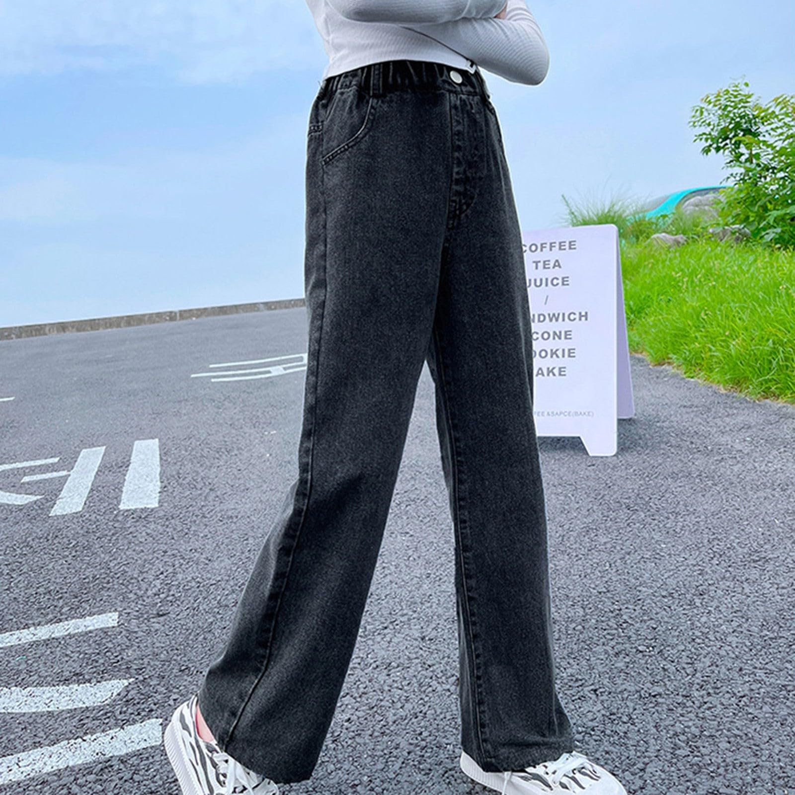 Dziewczęce dżinsy z szerokimi nogawkami proste nogawki spodnie dżinsowe dla dzieci workowate luźne dżinsy vintage spodnie urocze preppy letnie ubrania dla nastolatków zima