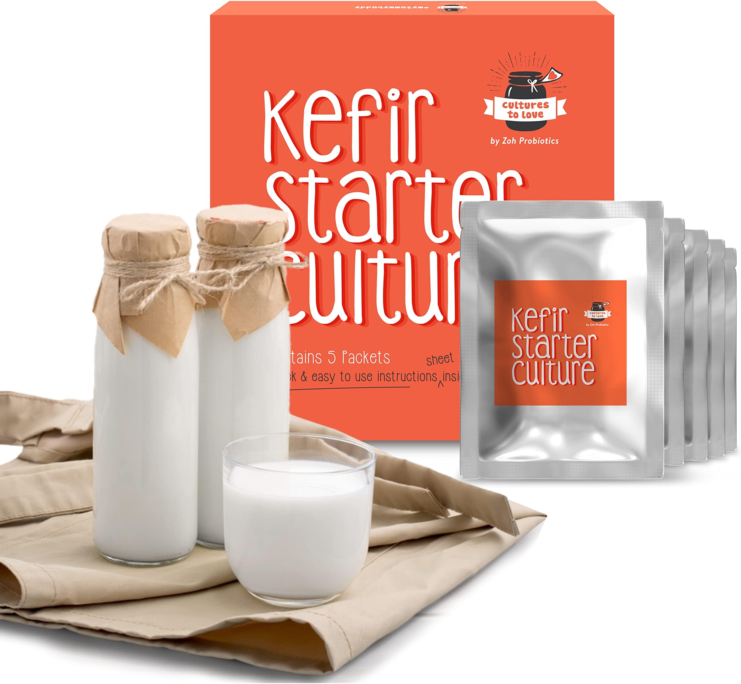 Zoh Probiotics Milk Kefir Starter Culture | 55+ Live Active Probiotic Strains | Pack of 5 Makes 100 Litres | Easy DIY Probiotic Drink | Gluten-Free & Vegetarian, Powder
