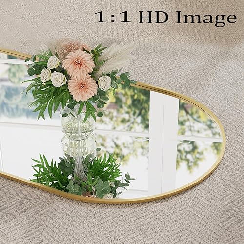 Miniatura 7 de TinyTimes Espejo arqueado de longitud completa de 57 x 20 pulgadas, espejo de piso completo con soporte, espejo grande de cuerpo completo, espejos