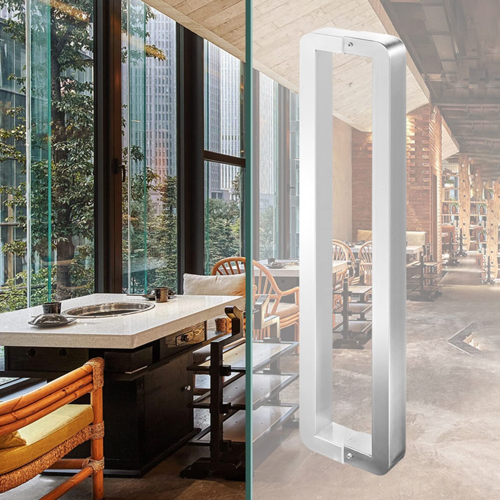 MXXQRHF Brushed Stainless Steel Rounded Corners Door Handle for Glass Doors, 17" Square Pull Handle, Double-Sided Interior Door Bar, Elegant Silver Finish, Durable & Stylish
