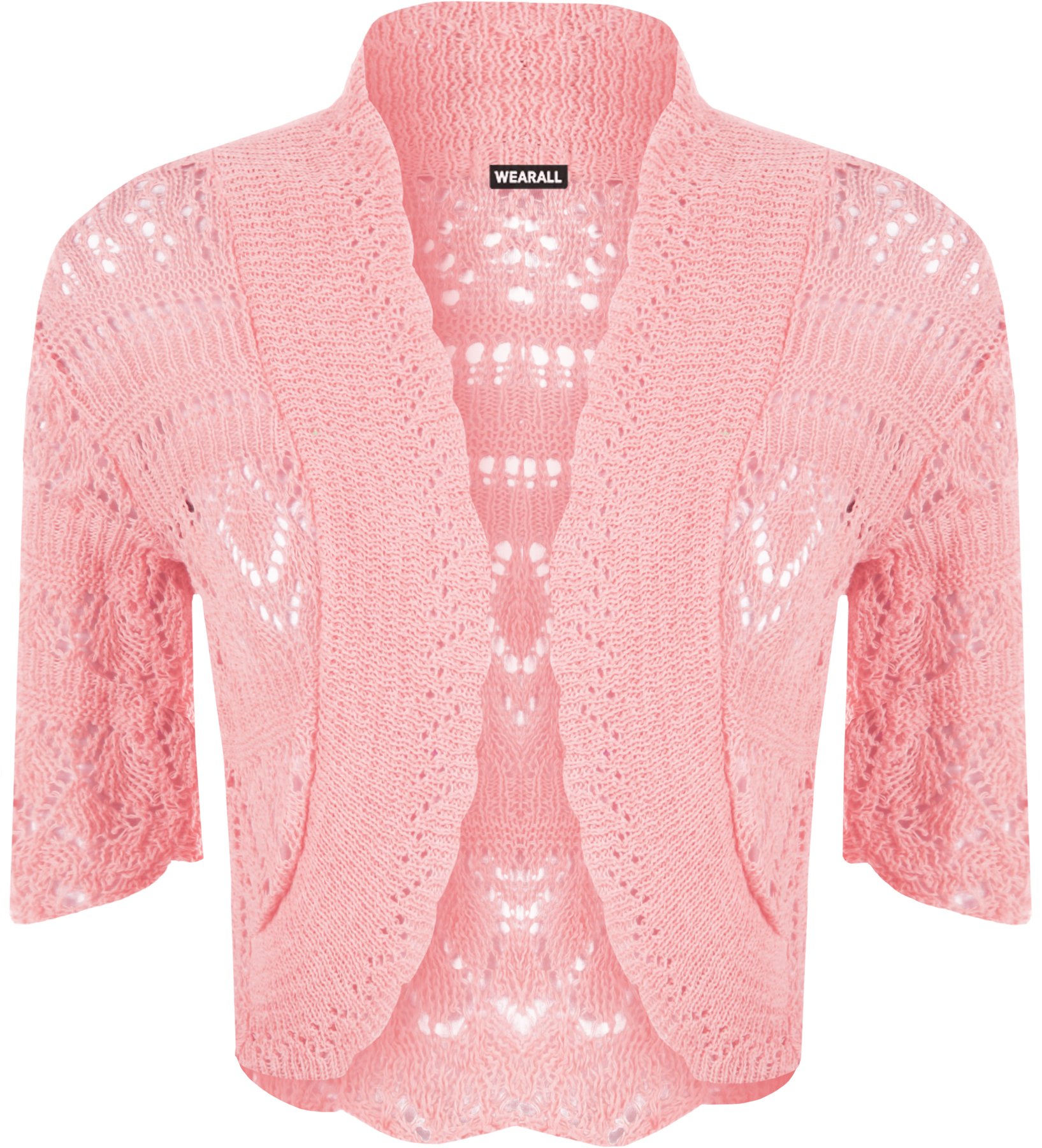 Wearall Women's Pink Crochet Shrug Knitted Bolero Top Cardigan - 8/10