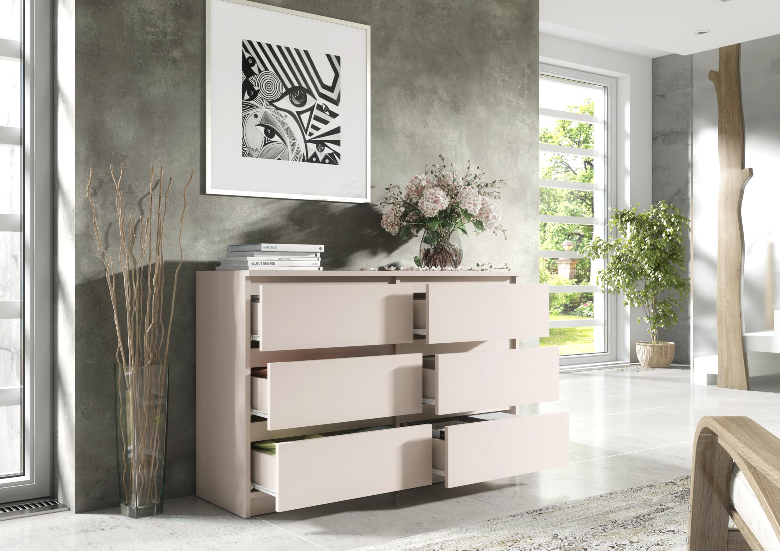 meble masztalerz Cómoda 140 cm, 6 Cajones, Cashmere | Cajonera Armario Interior 138,5 x 78,5 x 39 cm, Sinfonier Dormitorio Alto, Muebles para el Salón, Cómoda Moderna
