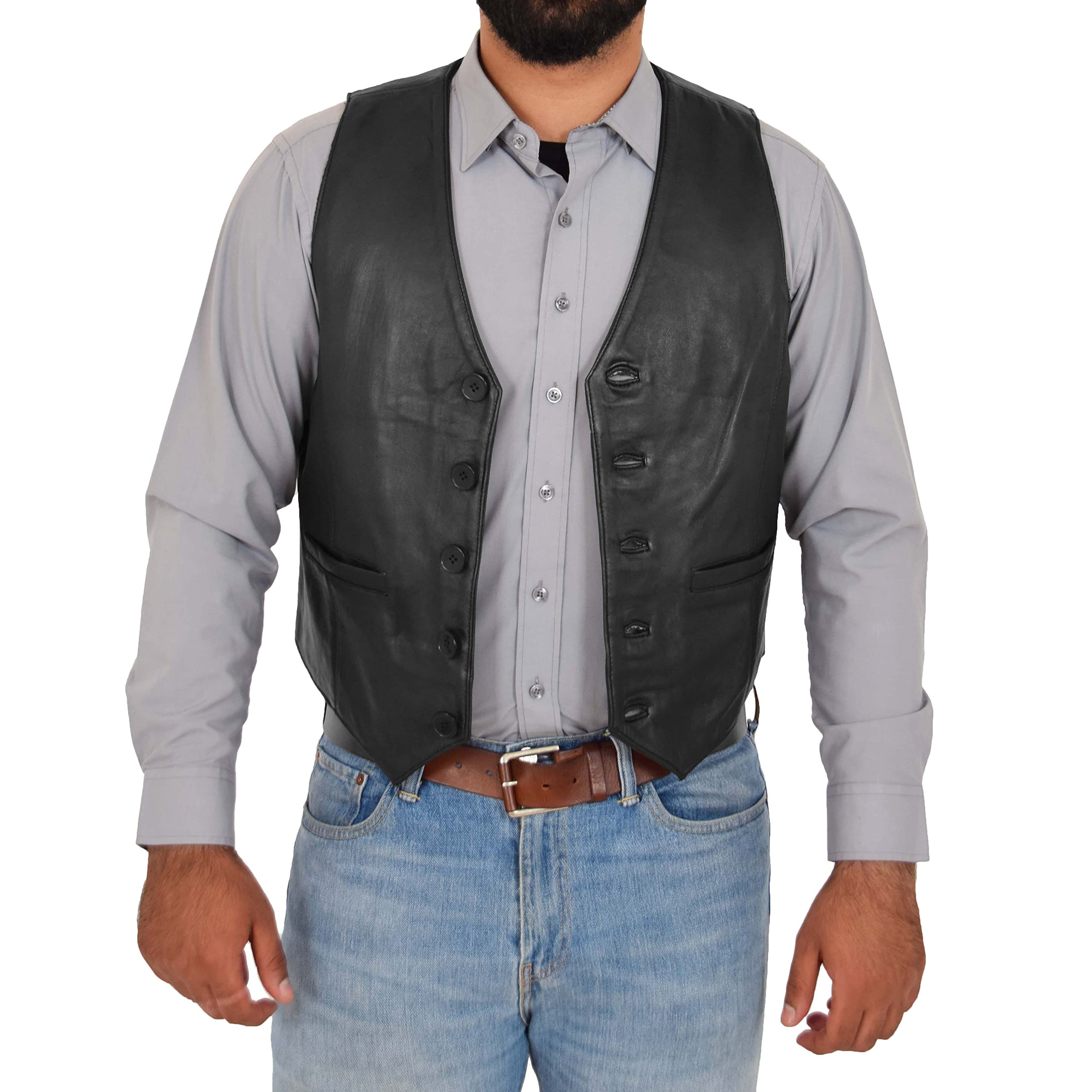 Divergent Retail Men's Black Dr135 Classic Waistcoat Leather (As8, Alpha, L, Regular, Short)