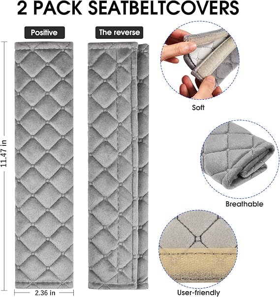 Universal Car Seatbelt Pads Cover,Seat Belt Shoulder Strap Covers Harness Pad Car/Bag,Soft Comfort Helps Protect You Neck Shoulder from The Seat Belt Rubbing Gray (2-Pack)