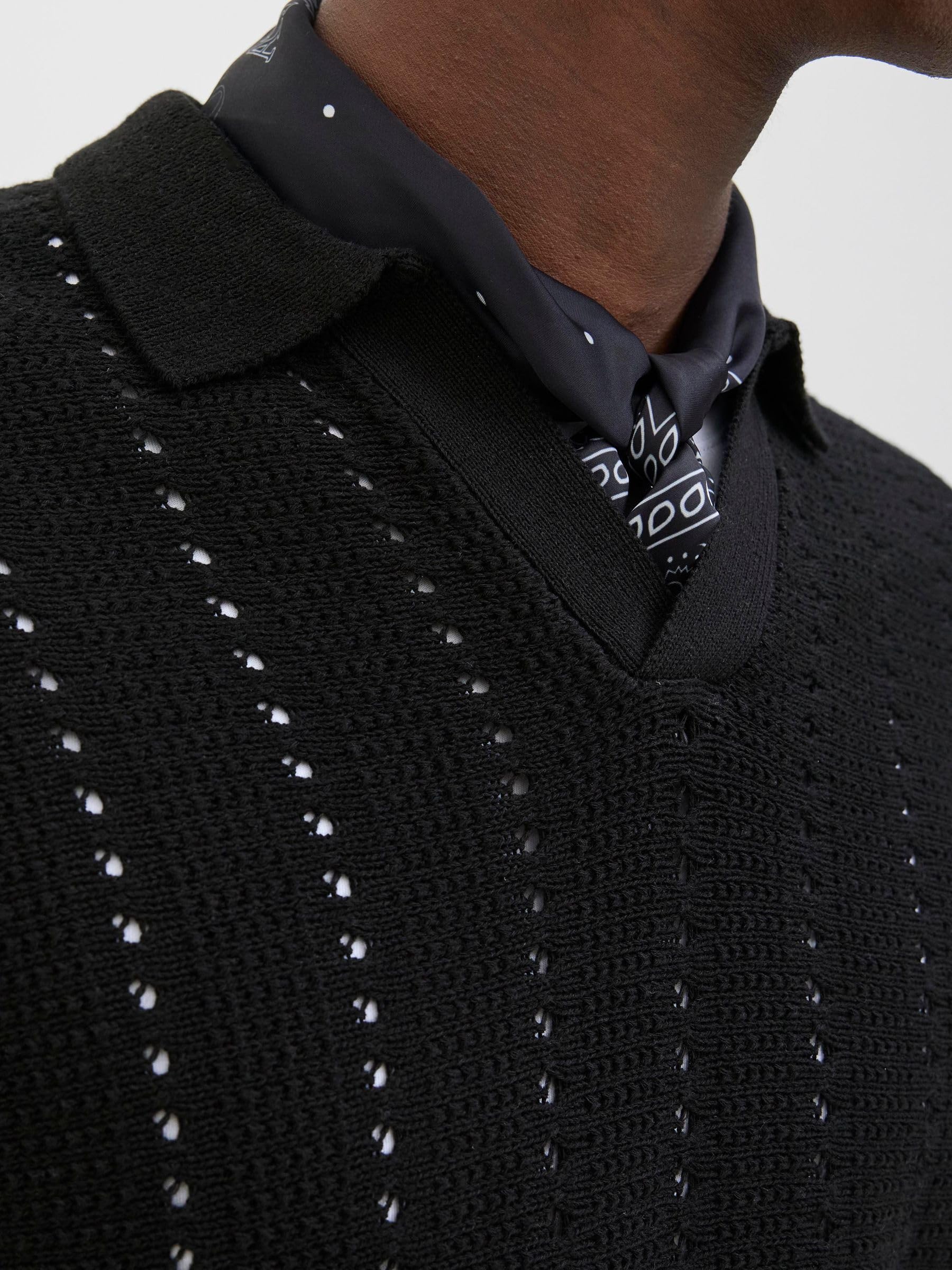 Jack & Jones Jorparos Knit Easter Ss Crochet Polo, czarny, M