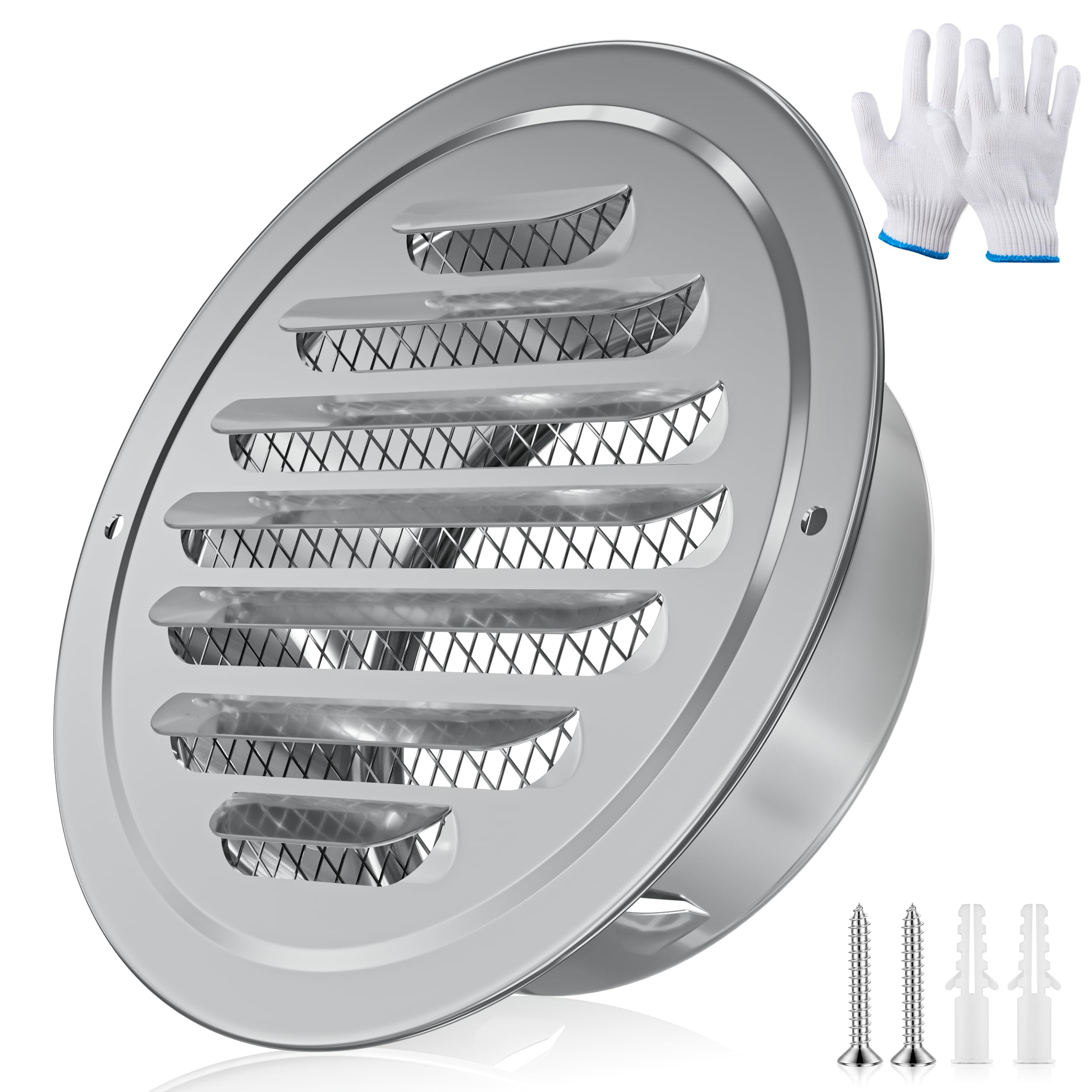 HG Power 100mm Air Vent Cover for Wall, 4" 304 Stainless Steel Round Ventilation Grille with Insect Mesh, Extractor Fan Vent Cover Grille Louvre, Tumble Dryer Vent Cover for Bathroom, Kitchen
