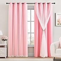 Vista 72 de XiDi Cortinas opacas para dormitorio de niñas, diseño de princesa unicornio arcoíris, 72 pulgadas de largo, rosa/azul
