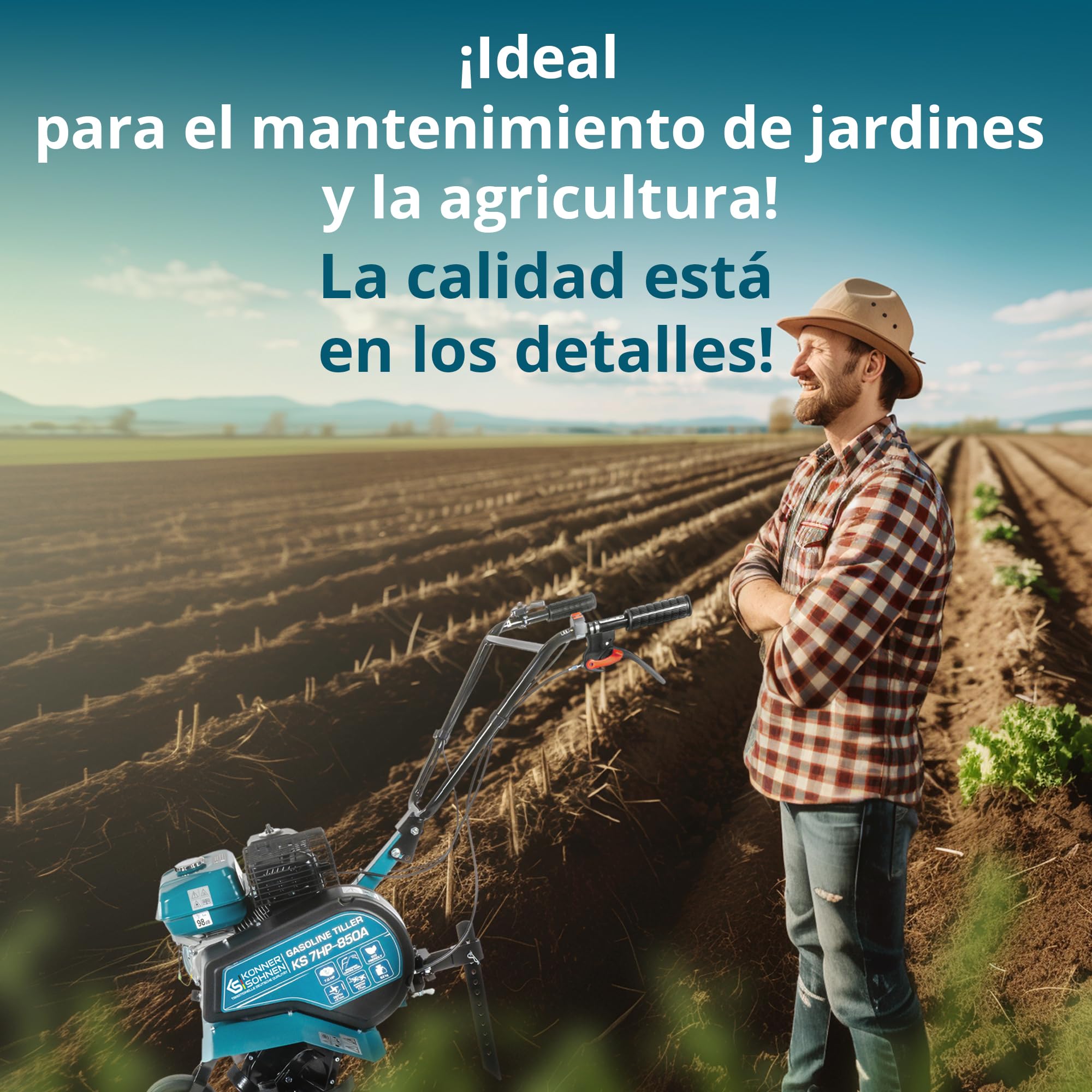 Könner & Söhnen KS 7HP-850A Cultivador de Gasolina con accionamiento por Correa, Fresa de jardín con Fresa Sable forjada, arado Ajustable, Potencia del Motor de 7 CV en Esta motobinadora