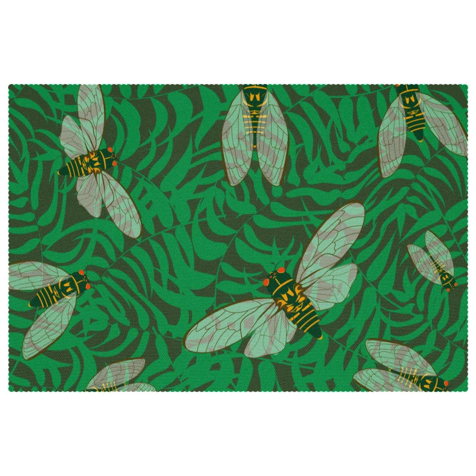 Set de table design cigale et feuilles vertes, finition soignée pour table élégante