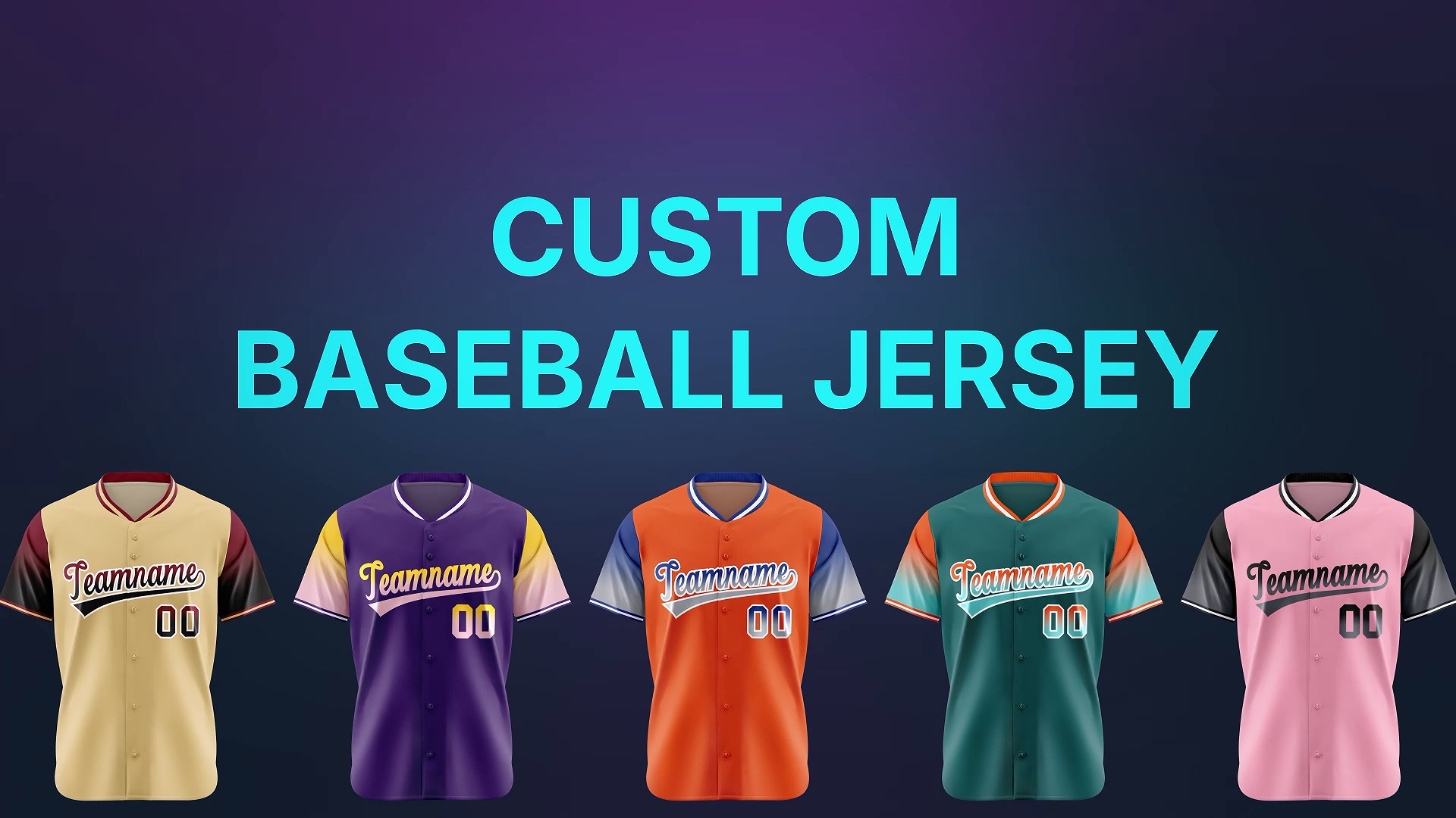 Camiseta de béisbol personalizada de manga corta con diseño degradado y nombres, números y logo para adultos, jóvenes y niños miniatura 7