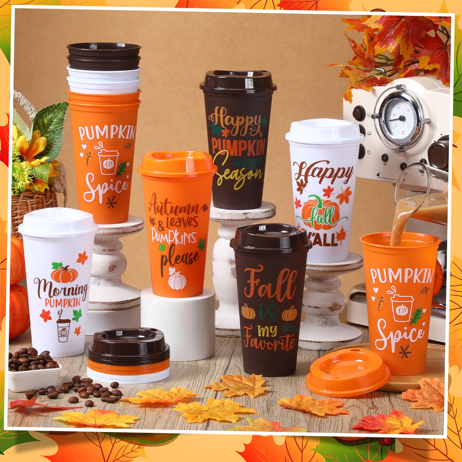 Amazon.com: Pickmesh 12 Pack Thanksgiving Reusable Coffee Cups Gift for  Women 16 oz Fall Autumn Tumblers with Lid Plastic Cups Travel Coffee Mug  Thank You Gifts for Hot and Cold Drinks :